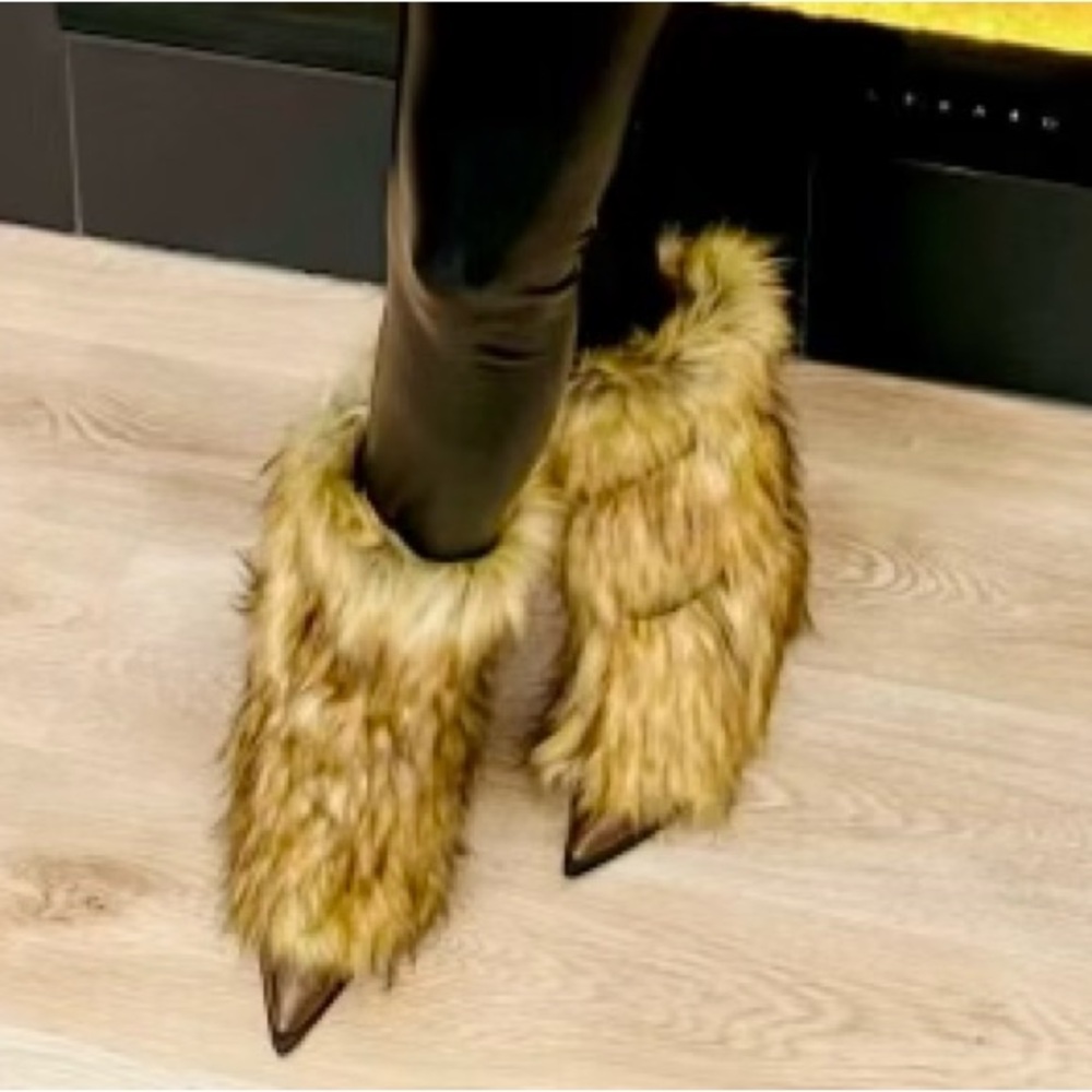 Faux Fur Ankle Boots - Brown